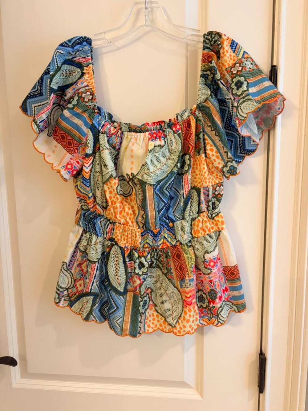 Fate Boho Patchwork Print Babydoll Top Size Medium